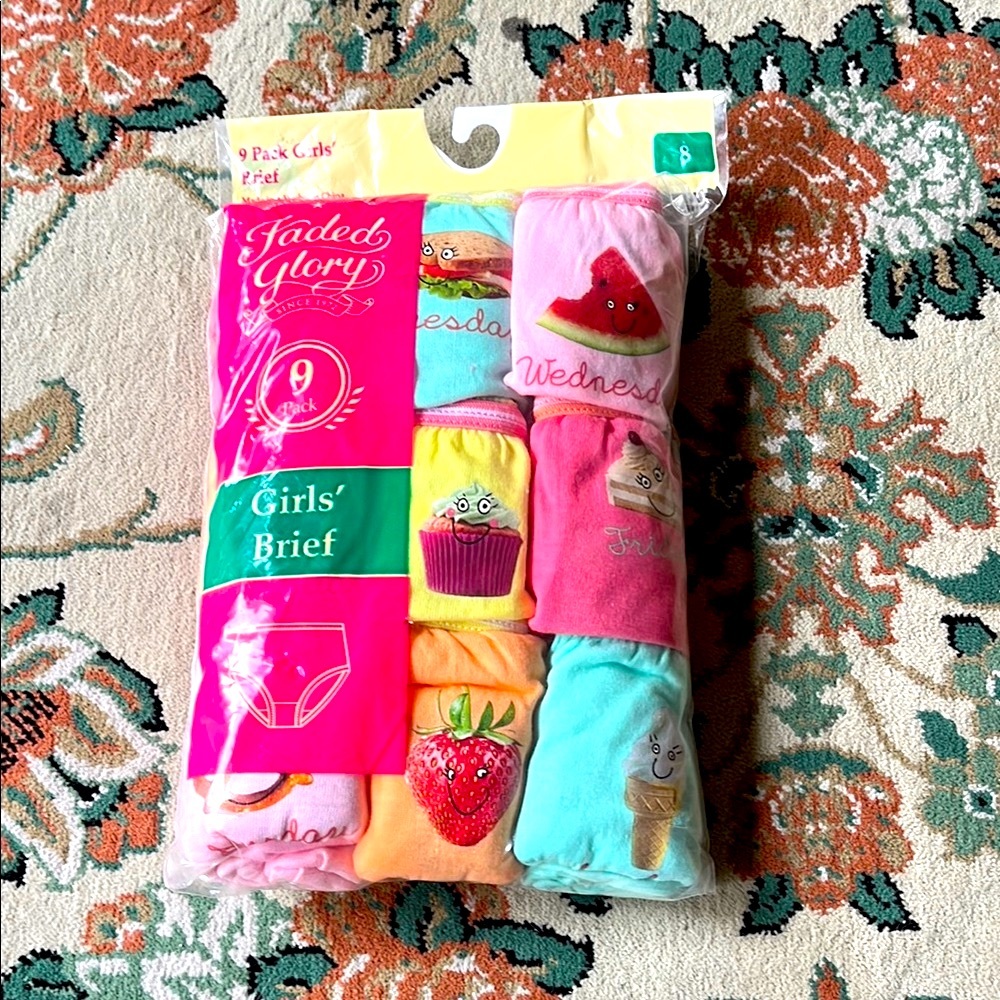New Faded Glory Girls' Briefs Set - Pink, Orange, Yellow, Green, Blue
